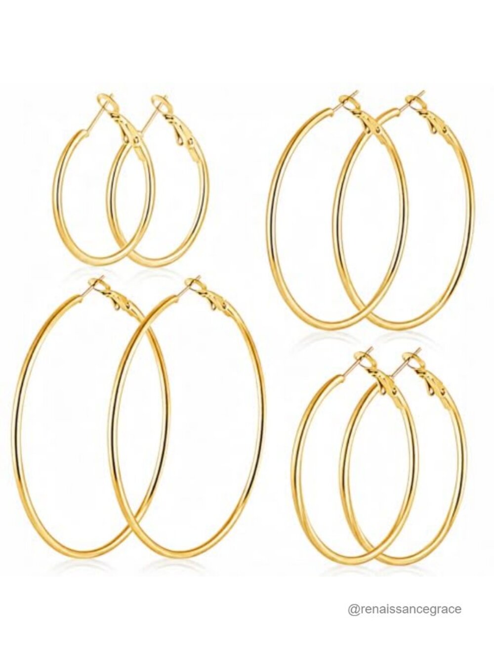 14K Gold Plated Stainless Steel Hoop Earrings Set - 4 Pairs Hypoallergenic